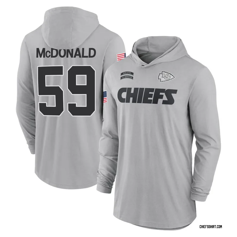 Cooper McDonald Kansas City Chiefs Men's Gray 2024 Salute to Service Lightweight Performance Long Sleeve Hooded T-Shirt