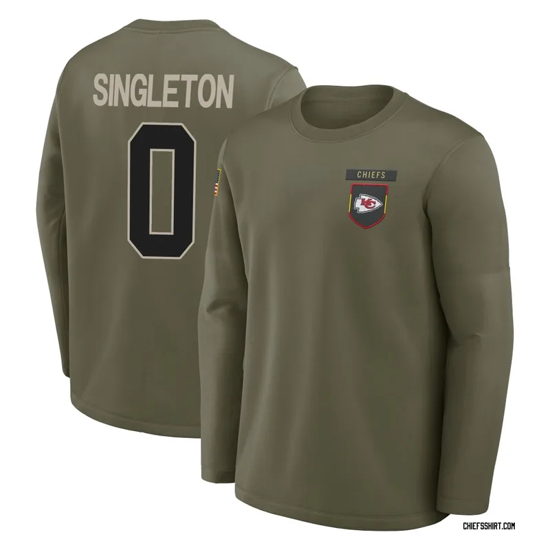 DeShon Singleton Kansas City Chiefs Men's Olive 2025 Salute to Service Sideline Coaches Long Sleeve T-Shirt