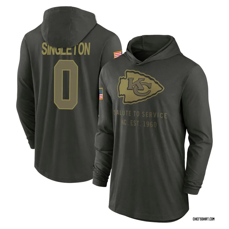 DeShon Singleton Kansas City Chiefs Youth Forest/Green 2025 Salute to Service Sideline Lightweight Hooded Pullover Long Sleeve T