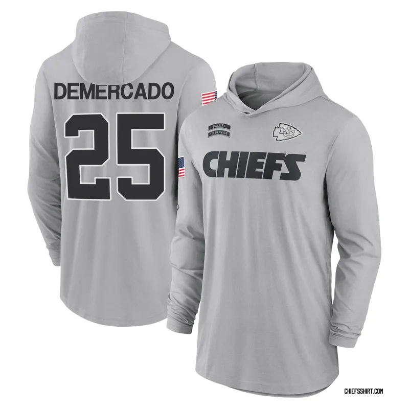 Emari Demercado Kansas City Chiefs Youth Gray 2024 Salute to Service Lightweight Performance Long Sleeve Hooded T-Shirt