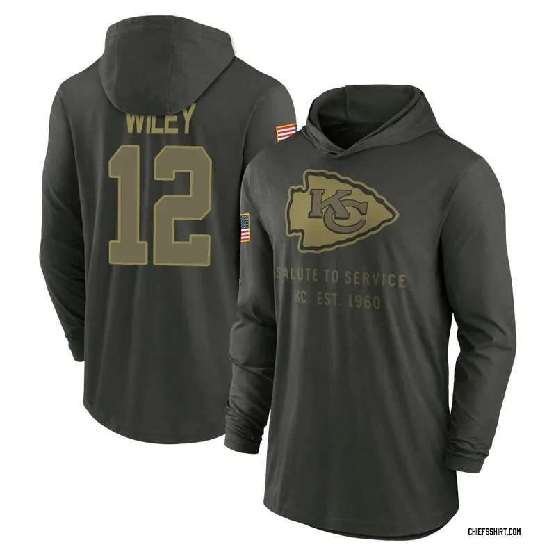 Jared Wiley Kansas City Chiefs Youth Forest/Green 2025 Salute to Service Sideline Lightweight Hooded Pullover Long Sleeve T-Shir