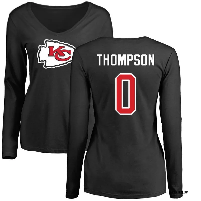 Josh Thompson Kansas City Chiefs Women's Black Name & Number Logo Slim Fit Long Sleeve T-Shirt -