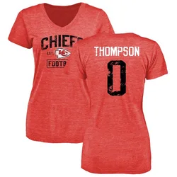 Josh Thompson Kansas City Chiefs Women's Red Distressed Name & Number Tri-Blend V-Neck T-Shirt