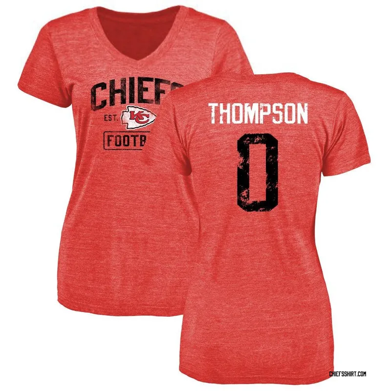 Josh Thompson Kansas City Chiefs Women's Red Distressed Name & Number Tri-Blend V-Neck T-Shirt