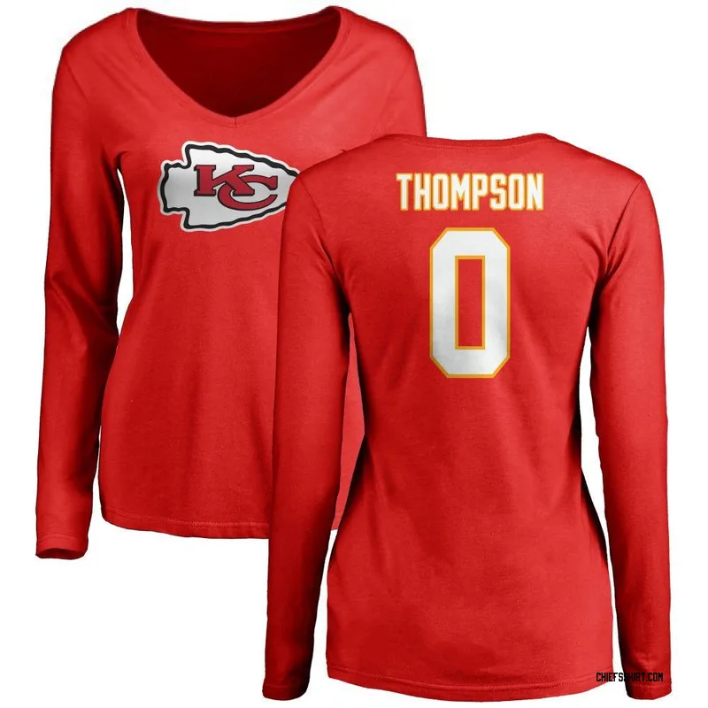 Josh Thompson Kansas City Chiefs Women's Red Name & Number Logo Slim Fit Long Sleeve T-Shirt -