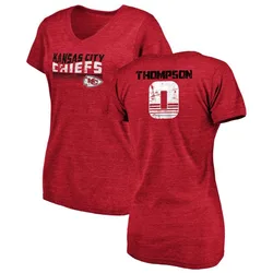Josh Thompson Kansas City Chiefs Women's Red by Retro Tri-Blend V-Neck T-Shirt -