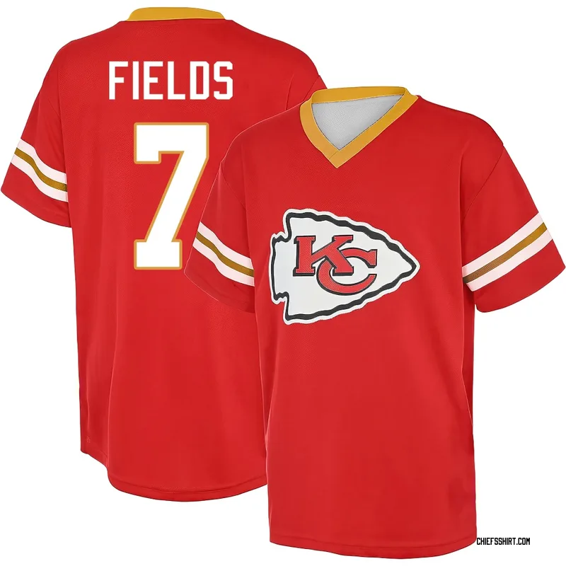 Justin Fields Kansas City Chiefs Men's Red Name & Number Game Day V-Neck T-Shirt