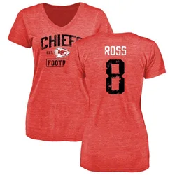 Justyn Ross Kansas City Chiefs Women's Red Distressed Name & Number Tri-Blend V-Neck T-Shirt