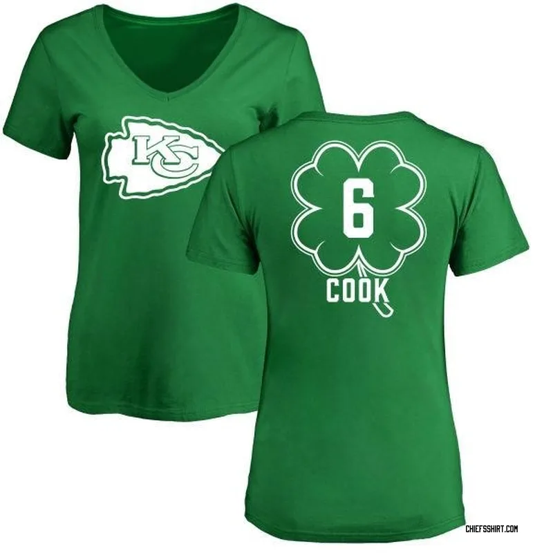 Kenny Cook Kansas City Chiefs Women's Green St. Patrick's Day Name & Number V-Neck T-Shirt