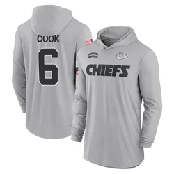 Kenny Cook Kansas City Chiefs Youth Gray 2024 Salute to Service Lightweight Performance Long Sleeve Hooded T-Shirt