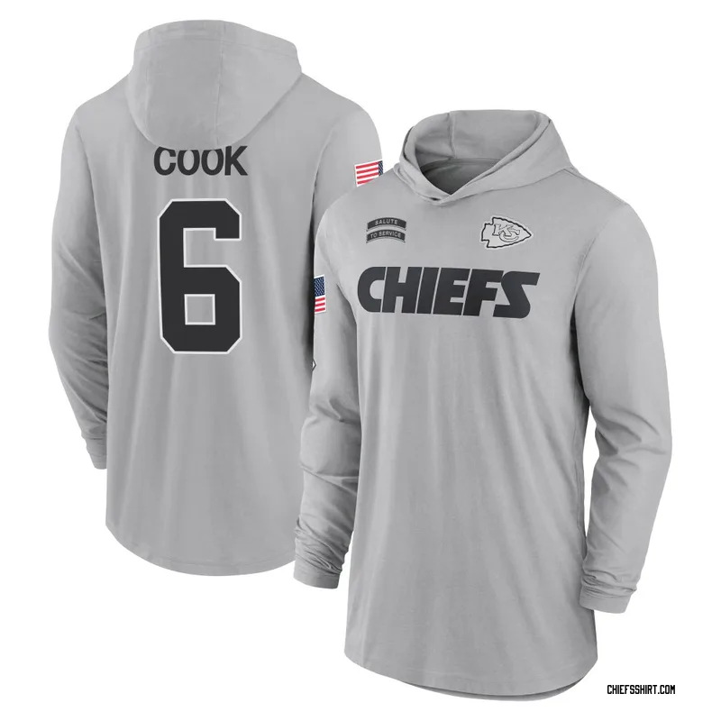 Kenny Cook Kansas City Chiefs Youth Gray 2024 Salute to Service Lightweight Performance Long Sleeve Hooded T-Shirt