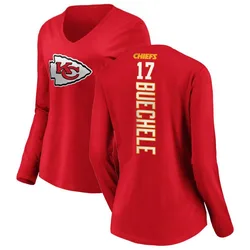 Shane Buechele Kansas City Chiefs Women's Red Backer Slim Fit Long Sleeve T-Shirt -