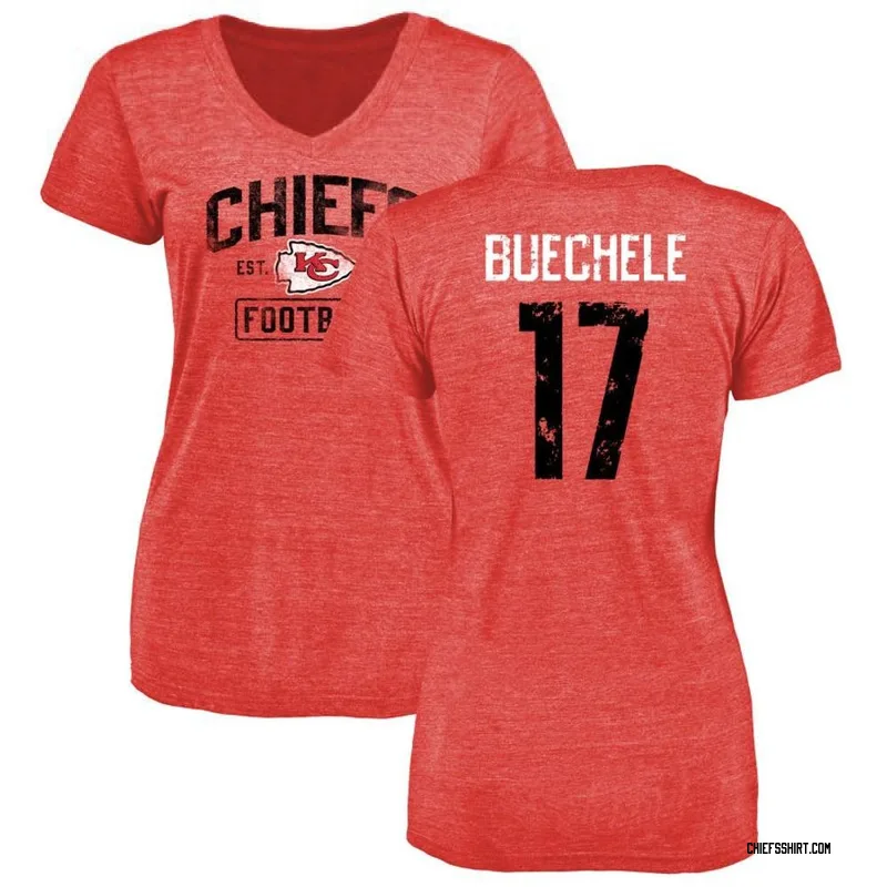 Shane Buechele Kansas City Chiefs Women's Red Distressed Name & Number Tri-Blend V-Neck T-Shirt