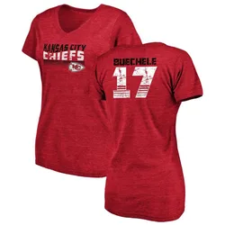 Shane Buechele Kansas City Chiefs Women's Red by Retro Tri-Blend V-Neck T-Shirt -