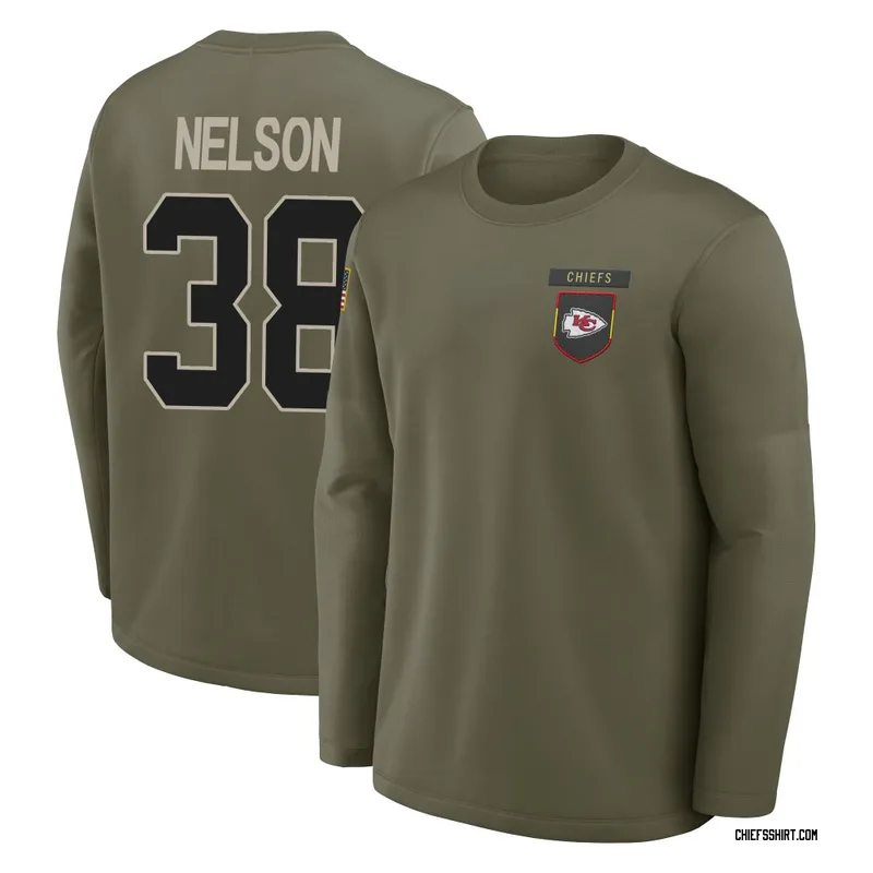 Steven Nelson Kansas City Chiefs Youth Olive 2025 Salute to Service Sideline Coaches Long Sleeve T-Shirt